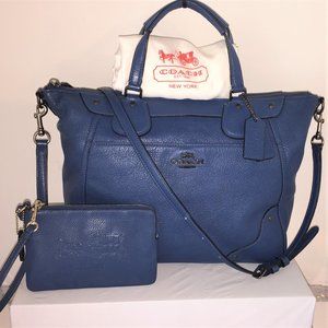 COACH Blue Leather Mickie Purse & Wristlet Set